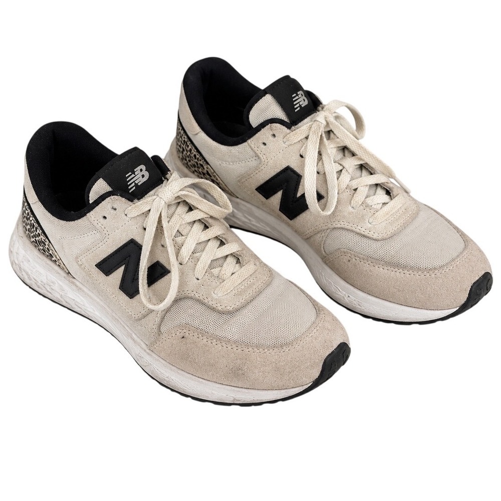 New Balance Fresh Foam X70 Leopard Heel Sneakers Womens 8 Ivory Suede Comfort